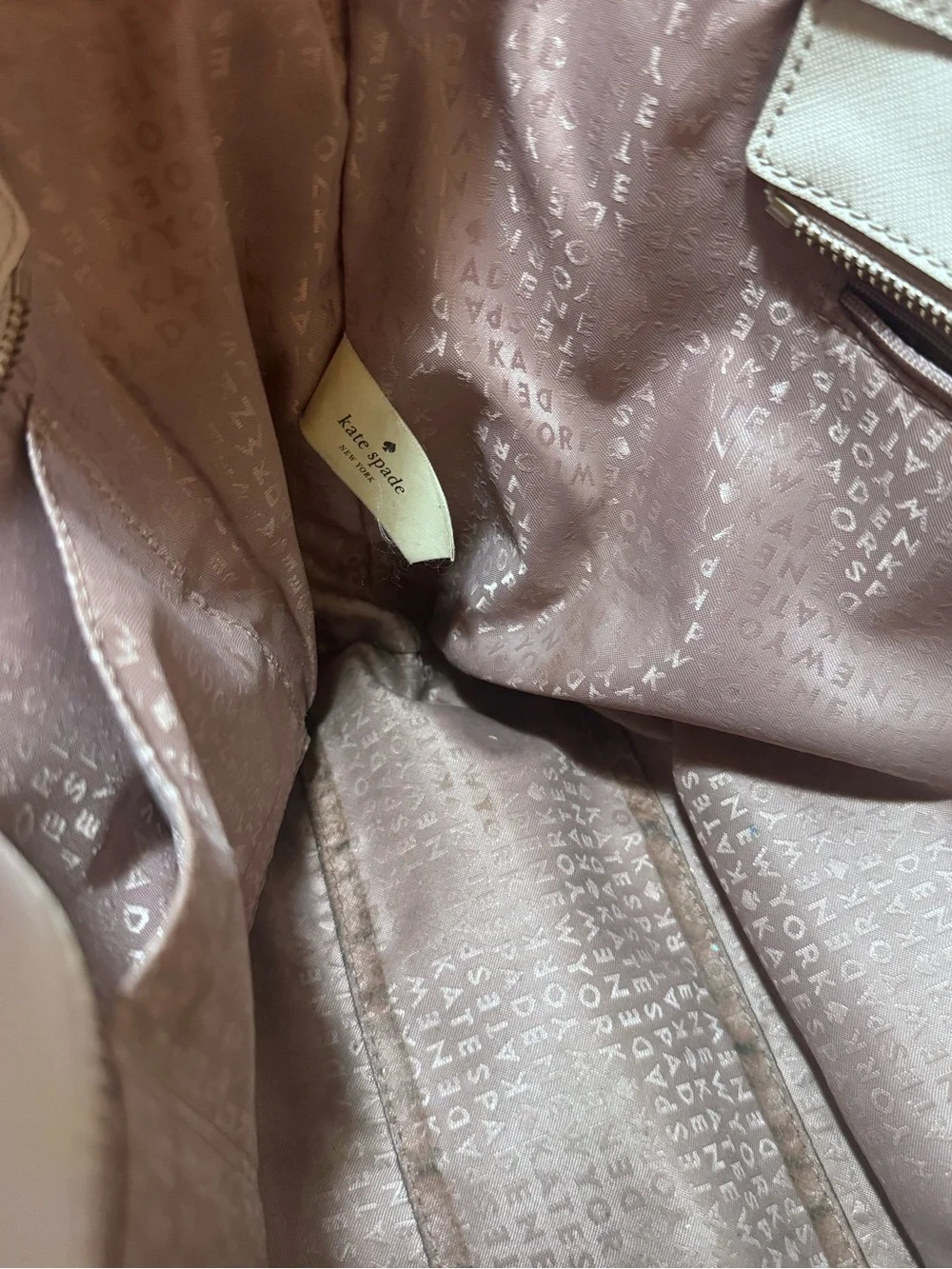 kate spade Cream Saffiano Leather Tote with Gold Plaque